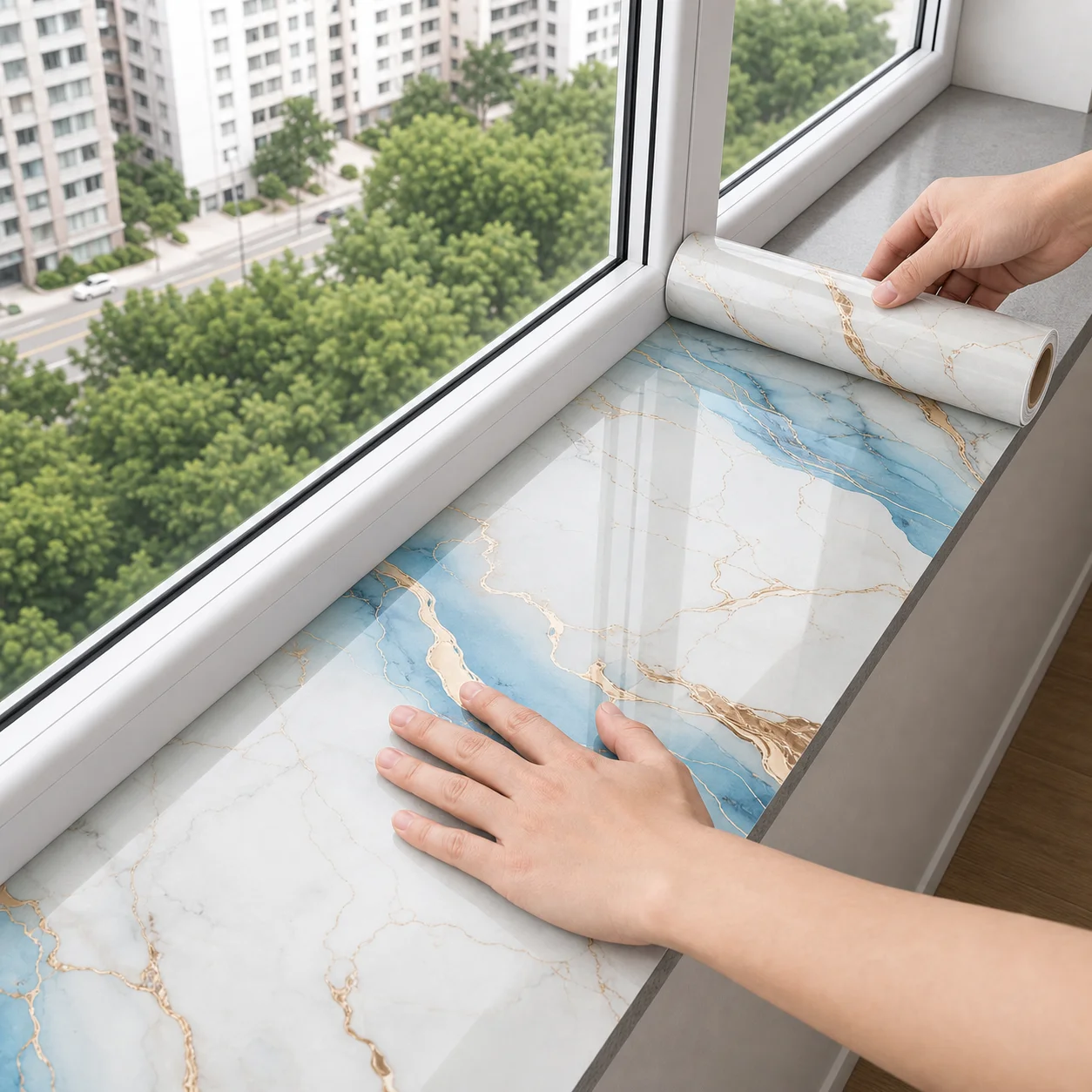Self-Adhesive Marble Wall Stickers For Window Sills Balconies Bay Windows Renovation Waterproofing And Oil Resistance.
