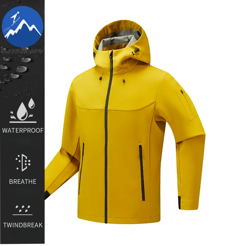 

Maxbarley Men Soft Shell Windbreaker Coat Autumn 2025 Casual Stylish Waterproof Working Jacket Hiking Snowboard Hooded Outerwear