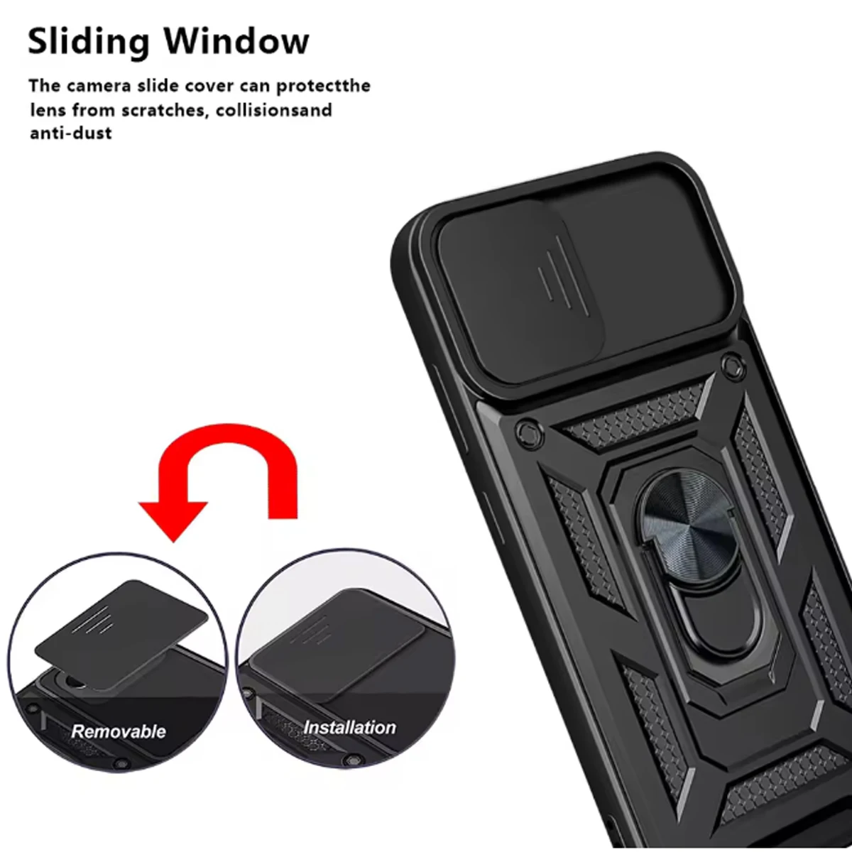 for OnePlus Nord N200 5G Case with HD Screen Protector with Slide Camera Cover, Atump 360° Rotation Ring Kickstand [Military Gra