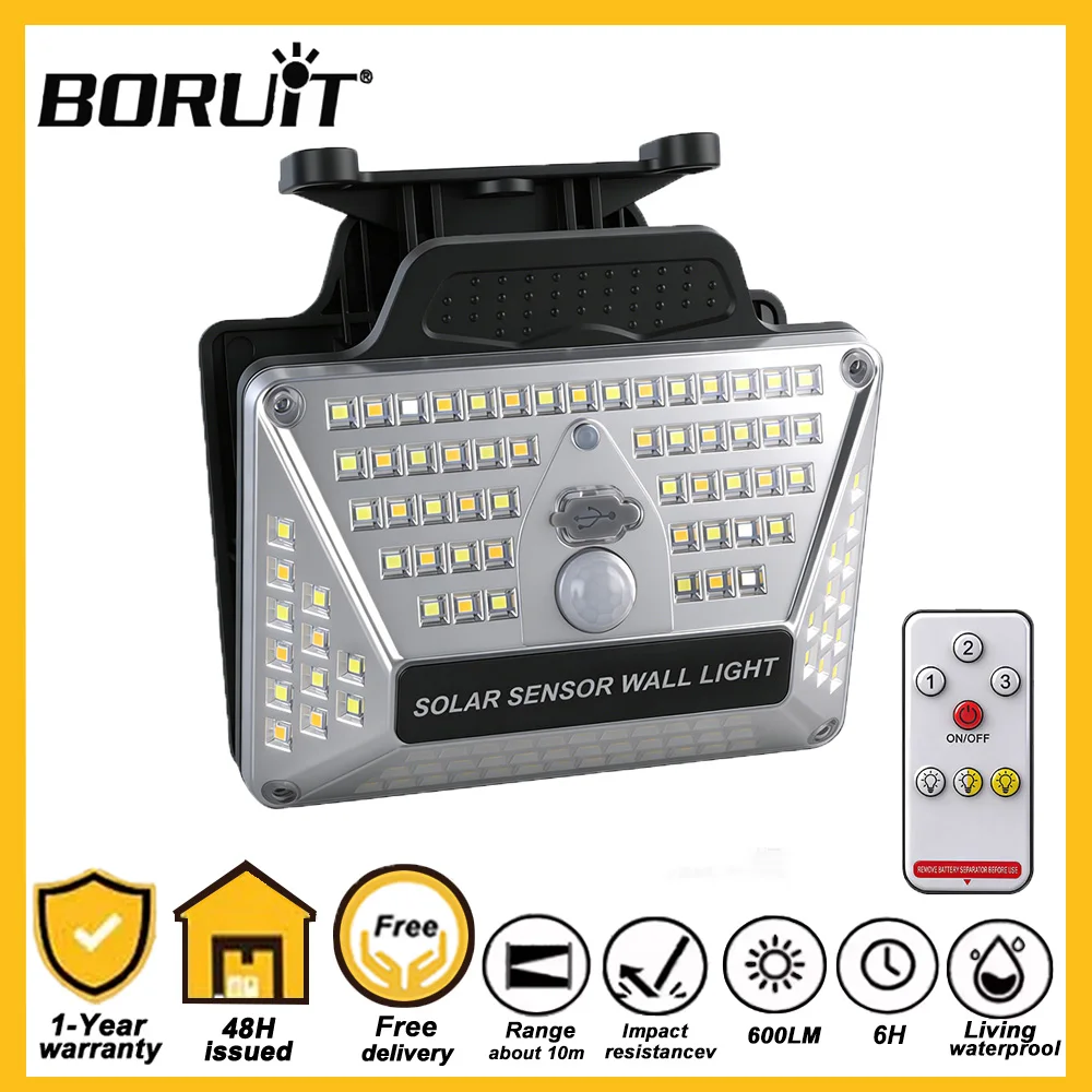 

Солнечный уличный светильник BORUiT 111LED с датчиком движения, водонепроницаемый, 3 режима, настенный светильник для улицы, веранды, двора
