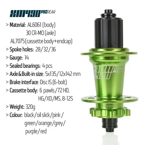 Imagen 2 del producto Koozer XM490 prok7 cubo Micro Spline Mtb bujes traseros ruidosos 28 32 36 agujeros 10x135 QR 12x142 cubos de eje pasante para MS 12 velocidades