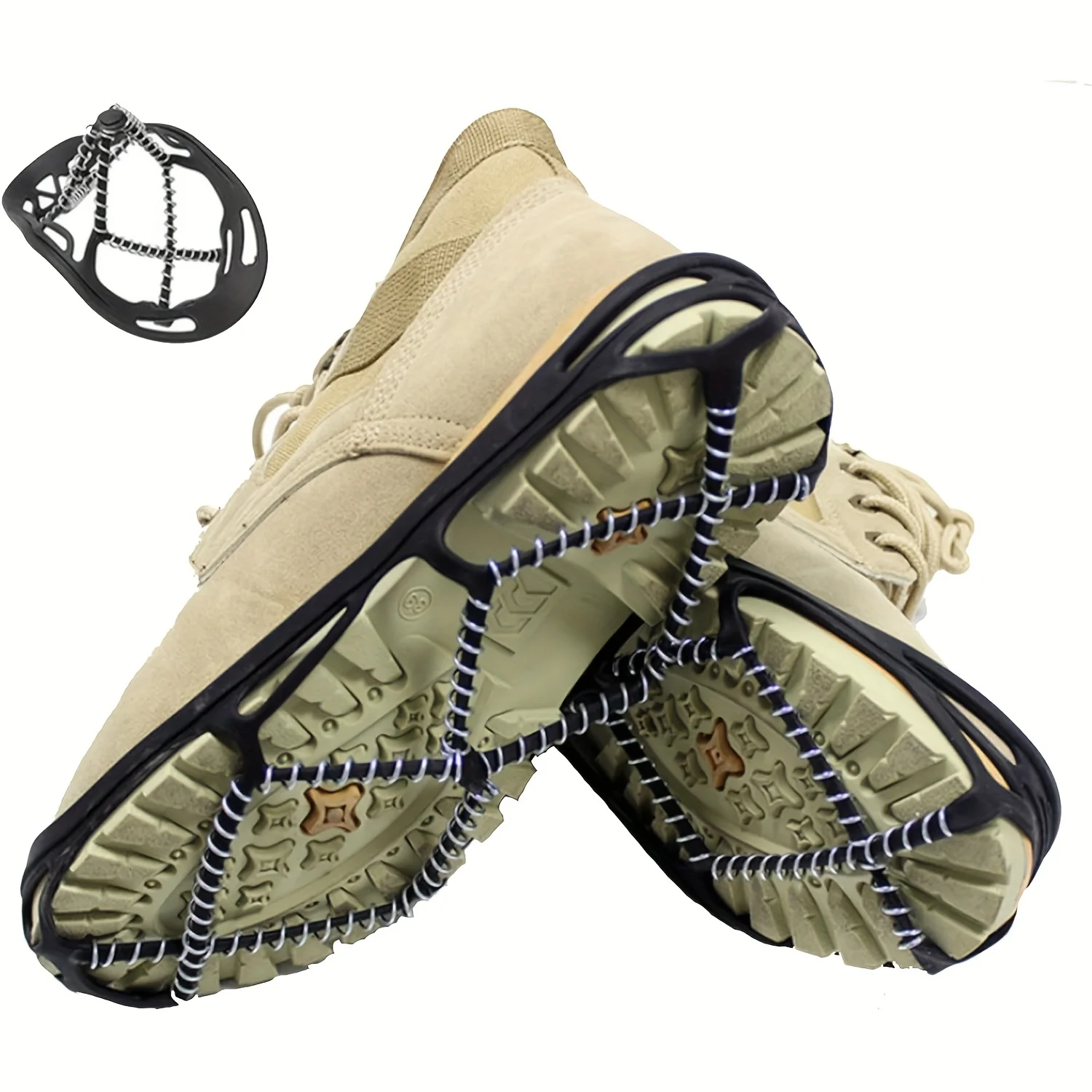 1 Pair Black Rubber Non-Slip Shoes with White Chain for Outdoor Hiking and Climbing Raction Cleats Ice Crampon Shoe Covers