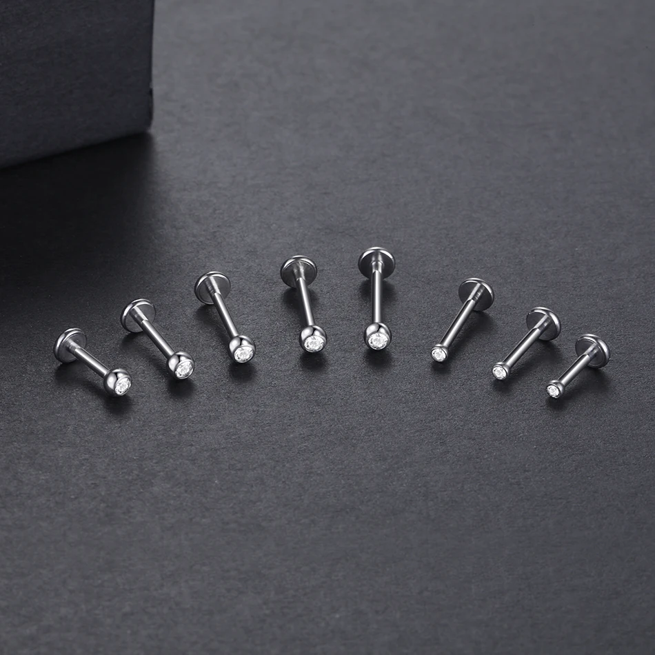 16G 14G Titanium Internally Threaded Labret Lip Monore Ring Gem Earrings Stud Ear Cartilage Tragus Piercing Jewelry for Women