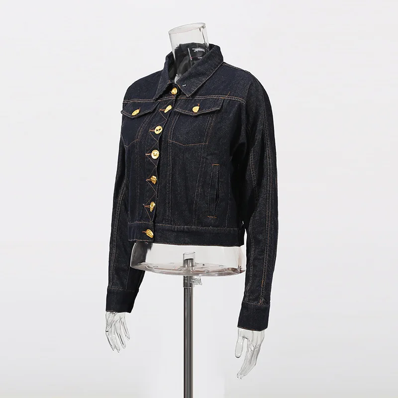 HKSH Spring Summer New Women's Tide High Street Niche Design Long Sleeved Single Breasted Multi-pocket Short Denim Jacket HK6137