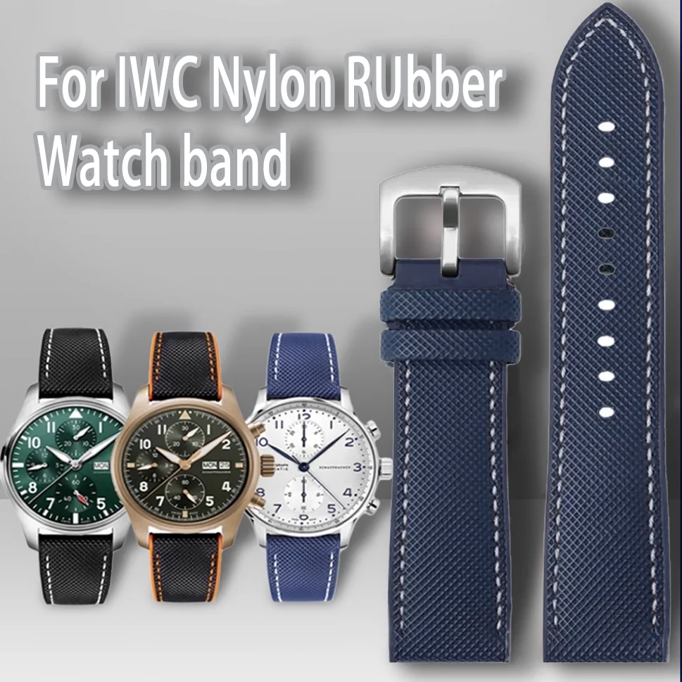 

For IWC Pilot Mark 18 Portuguese Tudor Breitling Nylon Rubber Bottom VITON Watch band 19mm 20mm 21mm 22mm 23mm 24mm Watch Strap