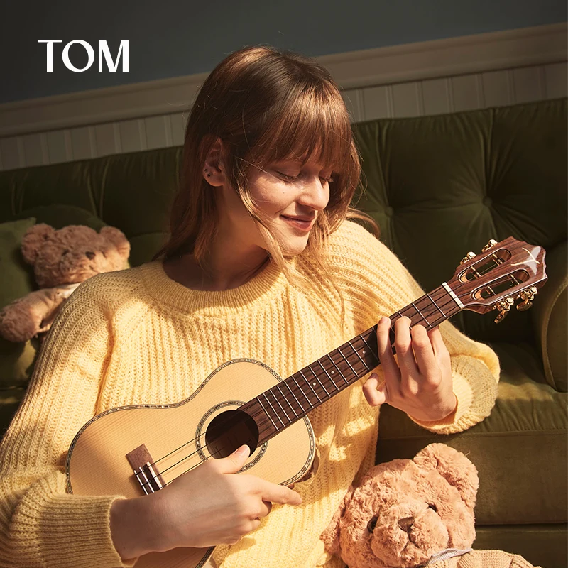 TOM Ukulele Concert/Tenor 23-inch/26-inch Top Solid Spruce Glossy With Case,Capo,Strap,Wipe Cloth(TUC680M/TUT680M)