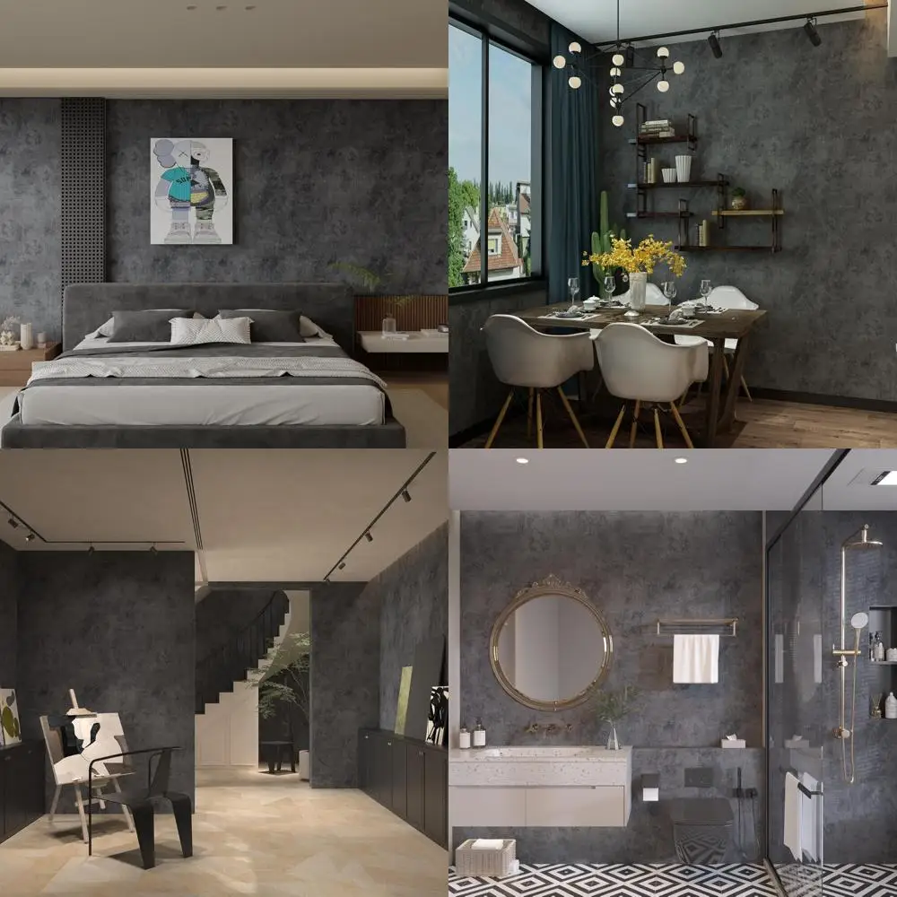 ورق جدران خرساني كبير الحجم وسميك للغاية باللون الأزرق الداكن والرمادي قابل للتقشير واللصق ورق اتصال صناعي أزرق فاتح ورمادي للجدران