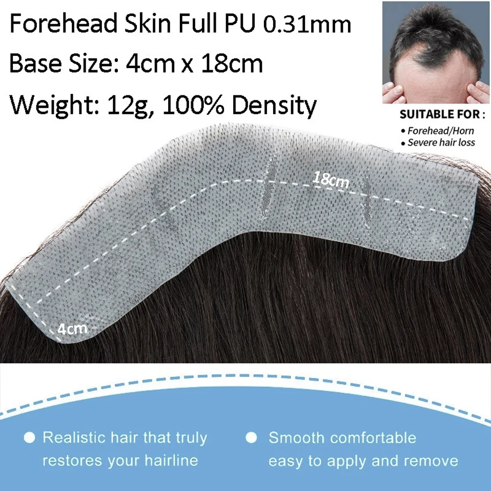 S-noilite 4X18cm Front Hairline Thin SKin PU Men Toupee 100% Human Hair Replacement System Straight Hairpiece Hair Extensions