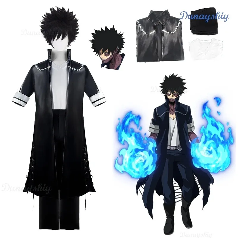 Peluca de héroe Boku Toya Todoroki, disfraz de Dabi, disfraz de Academia, conjunto completo, traje negro para hombre, Partya de Halloween;2'k,8;c'