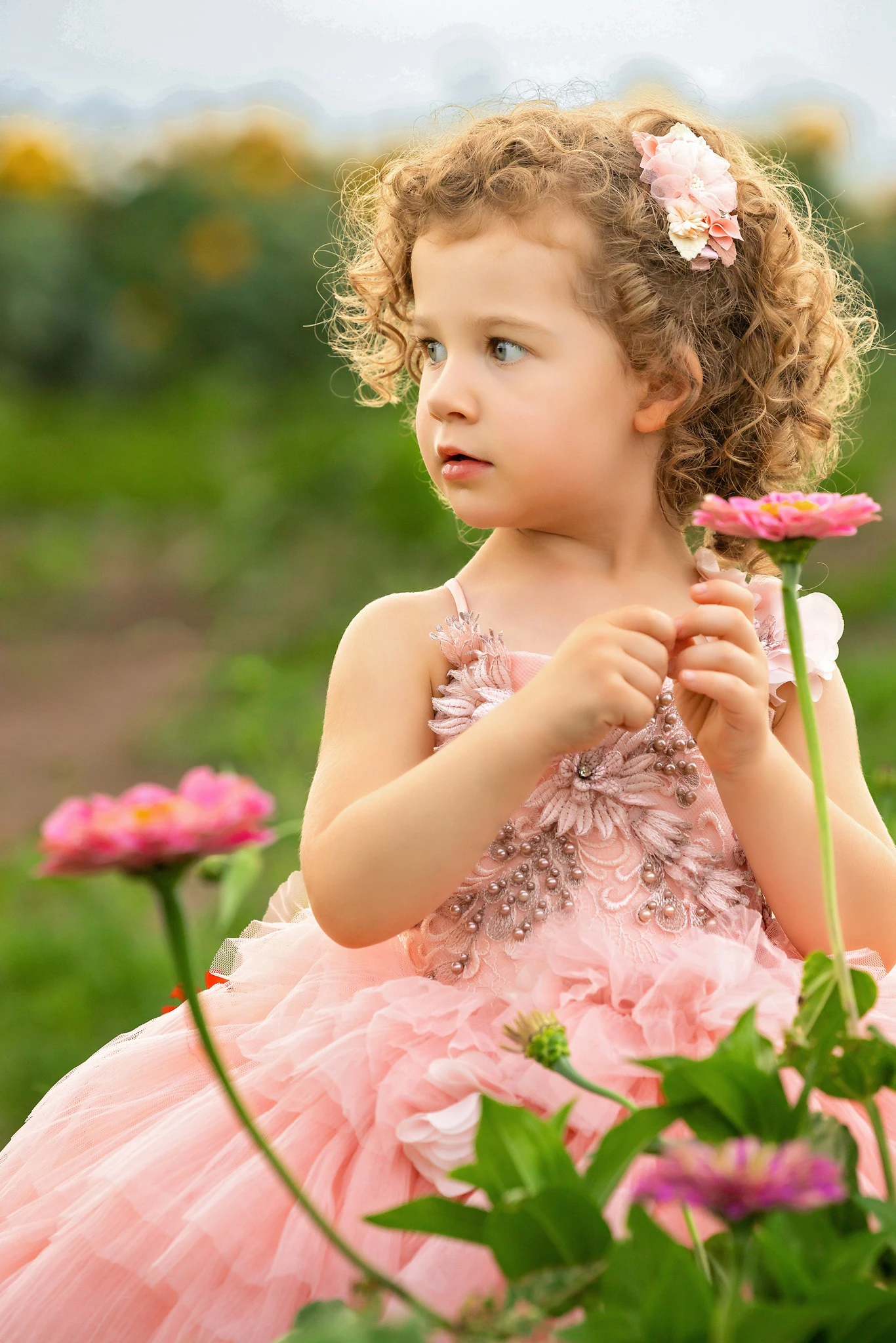 Robes de demoiselle d'honneur roses avec perles pour mariage, robe de princesse avec bretelles en tulle pour enfants, robe de fête d'anniversaire pour bébé, première communion