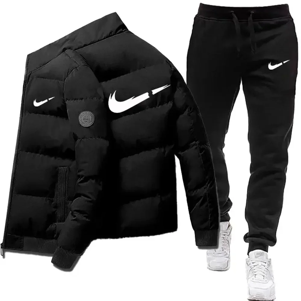 Men's set, thick jacket, high neck, Korean cut, warm, casual, winter, 2025 fashion sports, brand winter, two-piece set