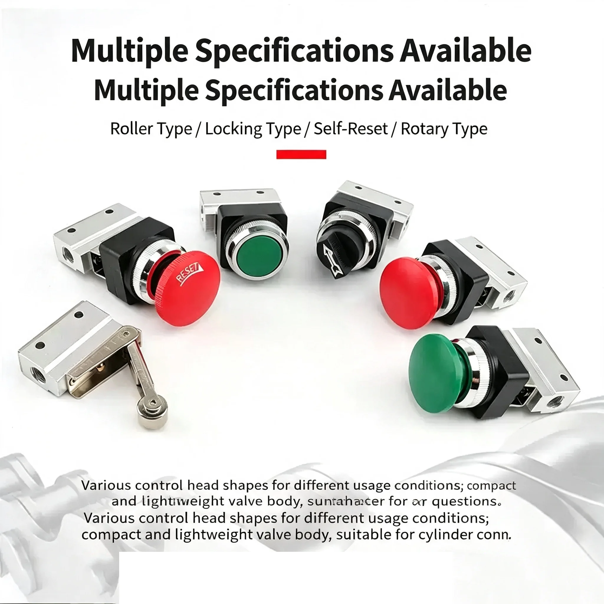 2 Position 3 Way Red Green Flat Push Button Momentary Pneumatic Valve 1/8