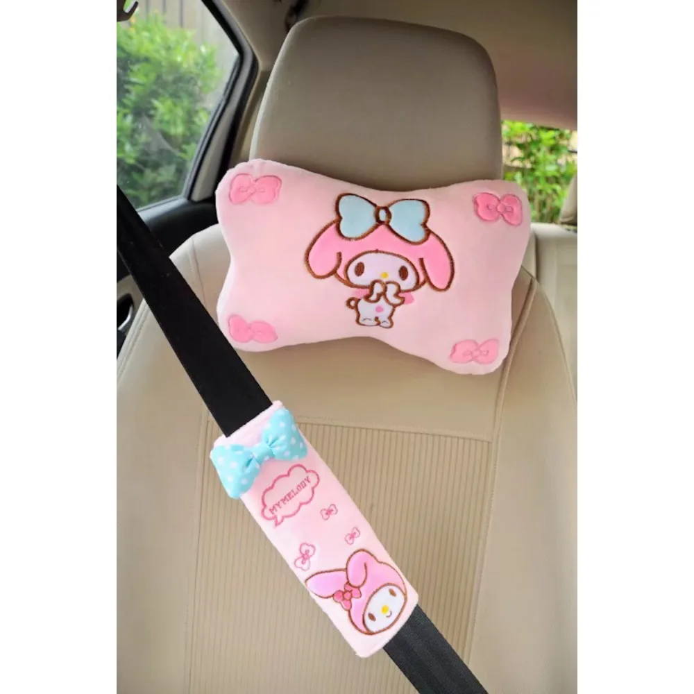 

Cartoon Hello Kitty Car Headrest Neck Pillow Seat Belt Cover Anime Character Soft Car Supplies Kawaii