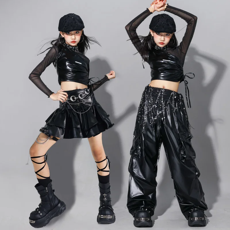 الأزرق Kpop ملابس رقص الفتيات الجاز الزي الأبيض المحاصيل الأعلى الدنيم تنورة أداء الجاز المرحلة دعوى طفل أزياء الشارع الشهير AMY2958 #5