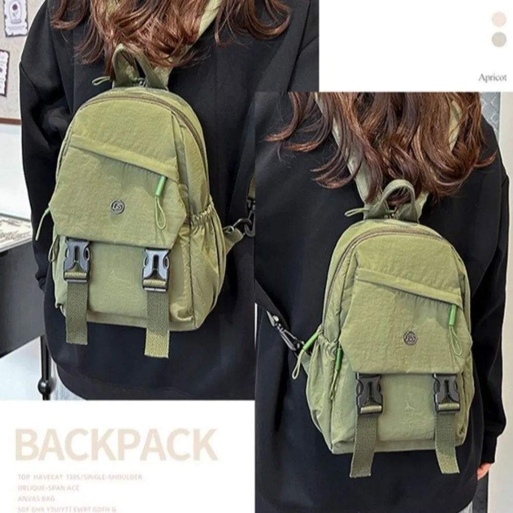 Minimalist Anti Theft Women Nylon Backpack Japanese Style Large Capacity Travel Shoulder Bag Solid Color Student Schoolbag Daily