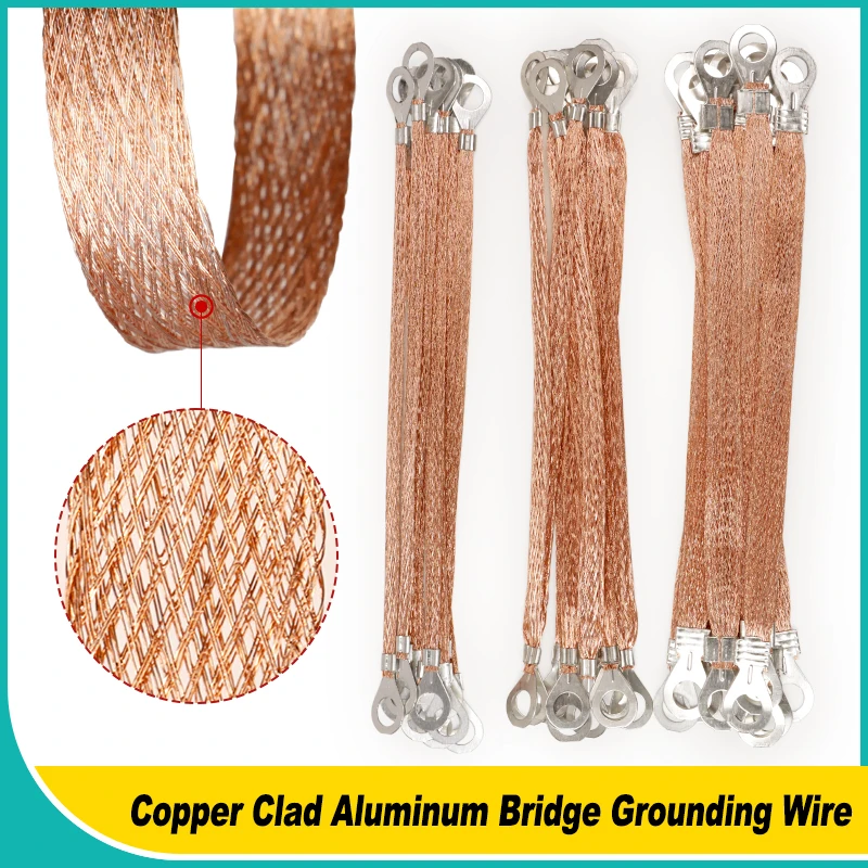 

Length200/250/300mm Copper Clad Aluminum Bridge Grounding Braid Wire Span Cable Flexible Durable Ground Connection Wire 8mm Hole