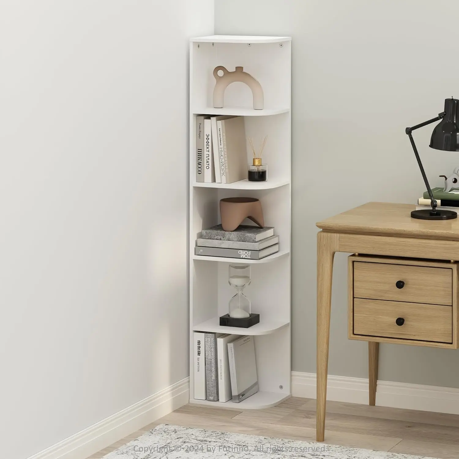 

Reed Corner Shelf, 5-Tier Corner Bookshelf, Book Shelf, Corner Shelves, Storage Rack, For Organization And Storage,, Customized
