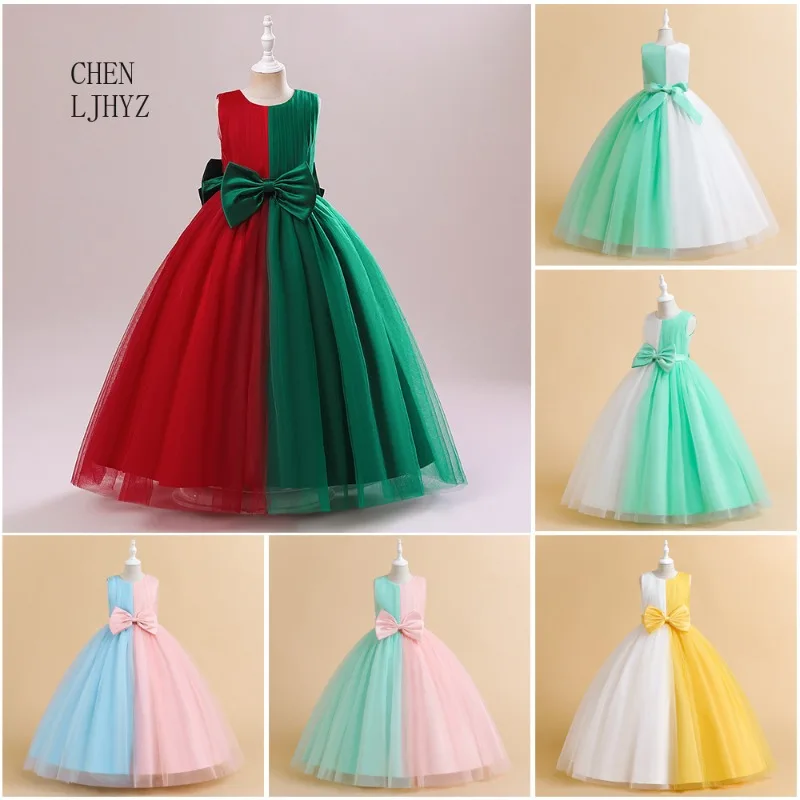 

Girl's Two-Tone Color-Block Princess Tulle Dress with Puffy Skirt for Party, Fashion Show, Stage Performance Attire