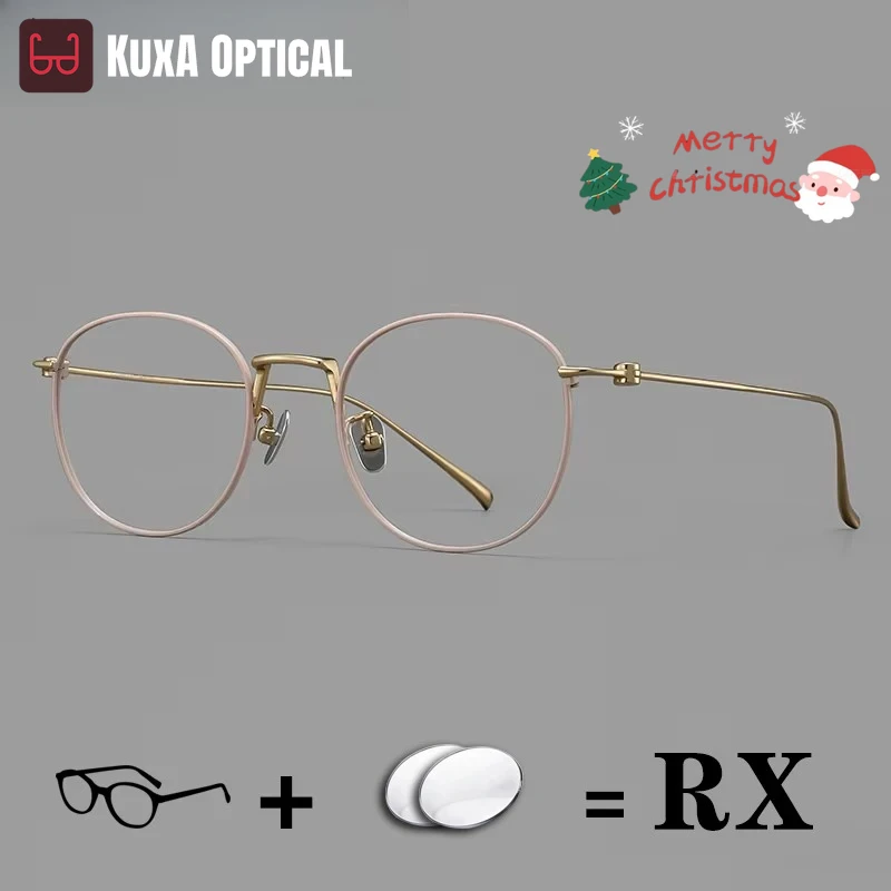 

KUXA качественные титановые очки для женщин, прогрессивные линзы для чтения при близорукости, розовые круглые оптические очки
