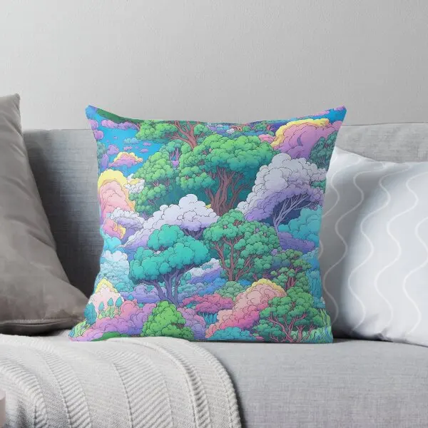 Colorful Cloud Scenes With Trees Psych  Printing Throw Pillow Cover Fashion Office Decorative Car Pillows not include One Side