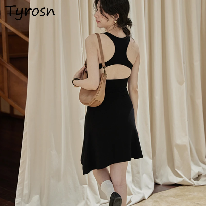 

Backless Women Dresses Tight Temper A-line Solid Summer Ulzzang Bodybuliding Square Collar Designed High Street Individual Mujer