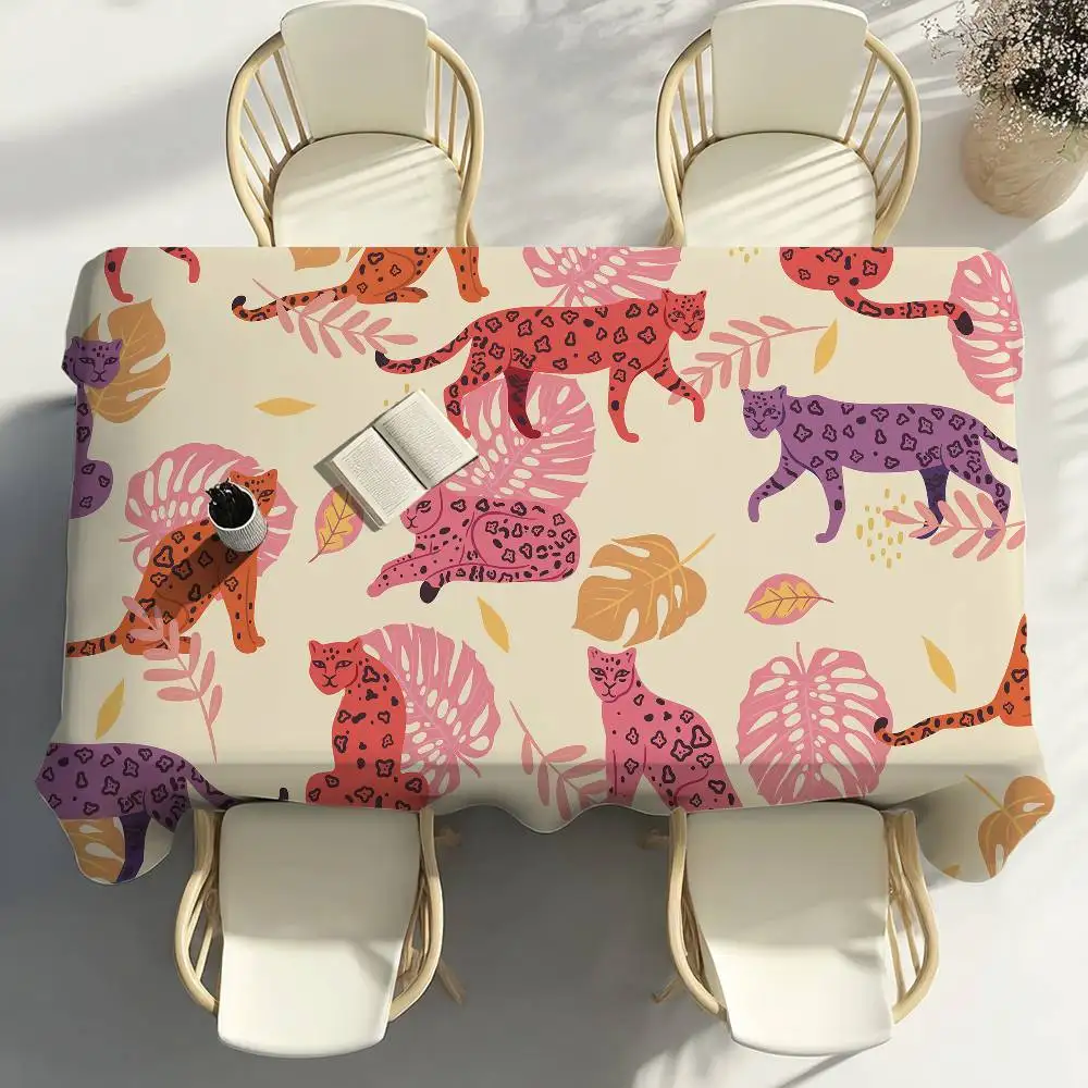 

Tropical Leopard Table Cloth Party Decor Dining Room Home Kitchen Patios Waterproof Stain-Proof Table Cloth