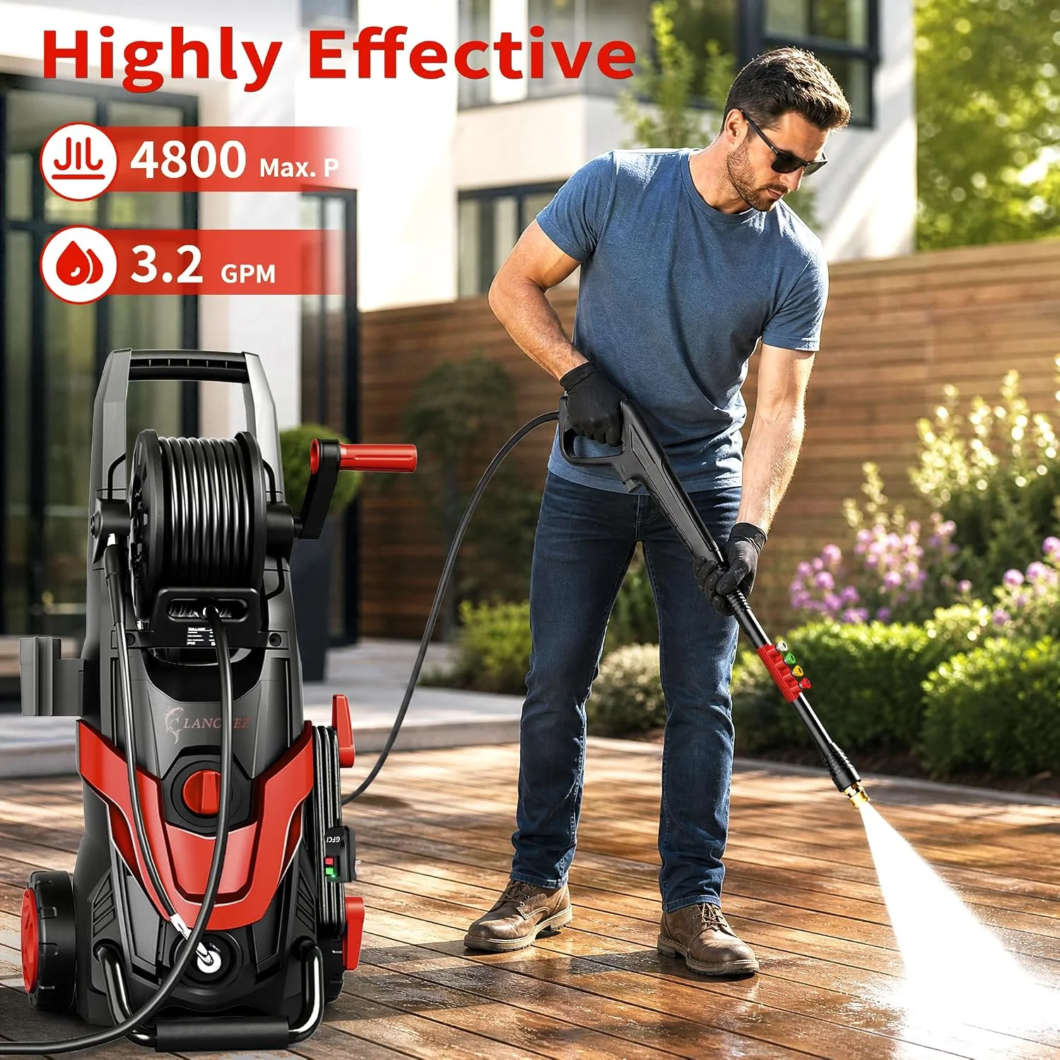 2026 Upgraded 4800MAX Electric Pressure Washer, Portable Power Washer with 5 Quick Connect Nozzles, 35FT GFCI Power Cord, Inlet Hose Filter & Soap Tank, High Pressure Cleaner for Car Driveway Patio Home Cleaning
