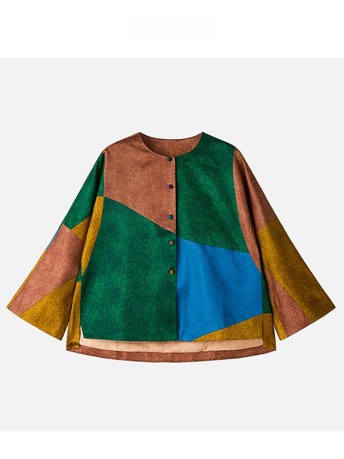 

New 2025 JINGJING2025 Silk Patchwork round Ne Single Button Chinese Sle Top Women's Faion Traditional Clothing