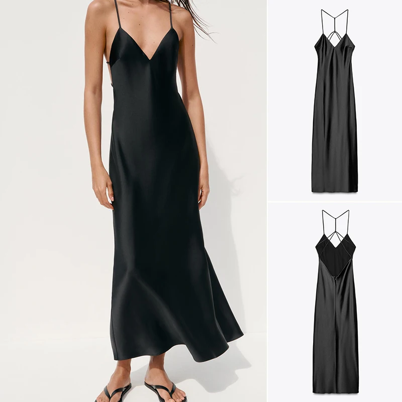 Sommer Neuankömmling Damenmatte V-ne Svel Seidensatin Feel ter Midi Dr Pendeln Hohe Taille Polyester