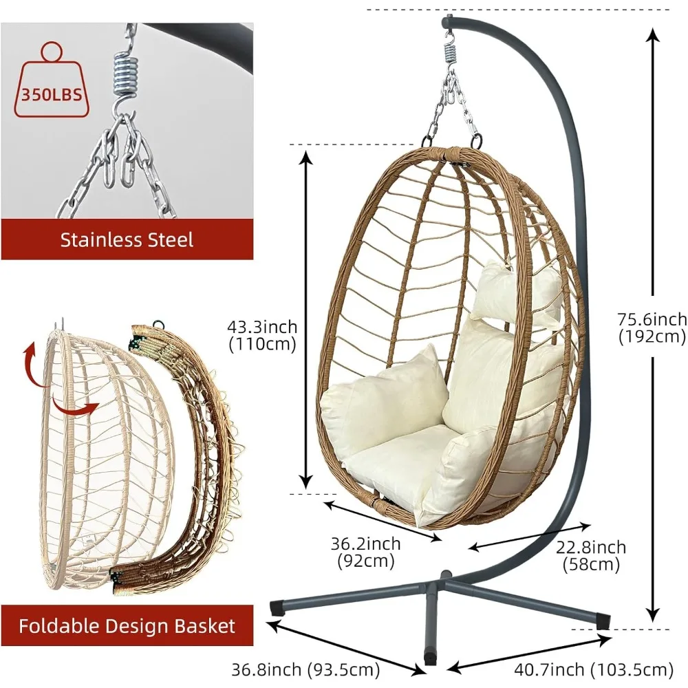 Hanging Egg Chair with Stand Hanging Hammock with Stand Rattan Wicker Swing Chair Outdoor  for Patio Furniture Egg Chair