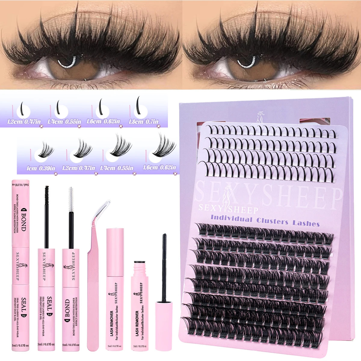 Diy kit de clusters de cílios picos individuais clusters de cílios macio grosso lash clusters kit com ligação e vedação pinça de chicote