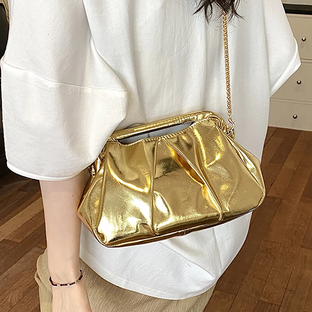 

Luxury Exquisite Chain Crossbody Bag for Women Versatile Glossy Solid Color Soft Banquet Party Handbags Commute Shoulder Bags