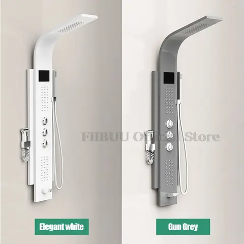 욕실용 스마트 시스템 샤워, 온도 조절, 가압 탑 깍지 샤워헤드, 디지털 디스플레이, 벽걸이 샤워 세트