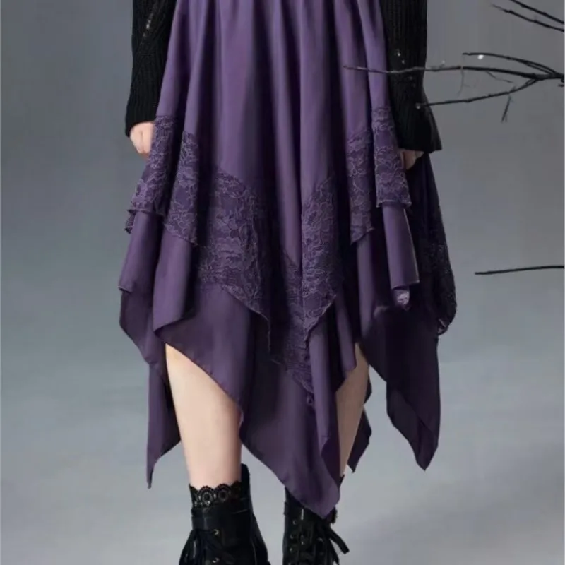 2026 Jupe Femme Irregular Versatile Skirt Women's Lace Splicing Asymmetrical Summer Versatile Large Skirt Short Skirt Ropa Mujer
