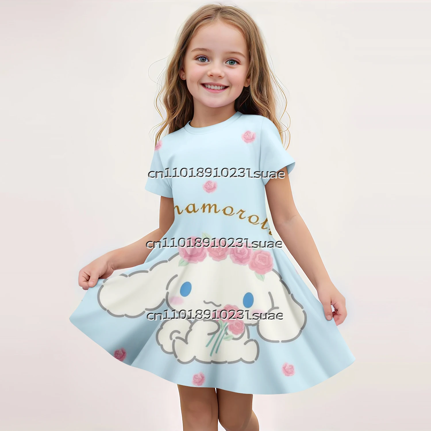 

2025 Children's Short Sleeved Dress Cute Cartoon Series Summer Girls' Baby 3D Printed Princess Dress Elegant Party Play Dress