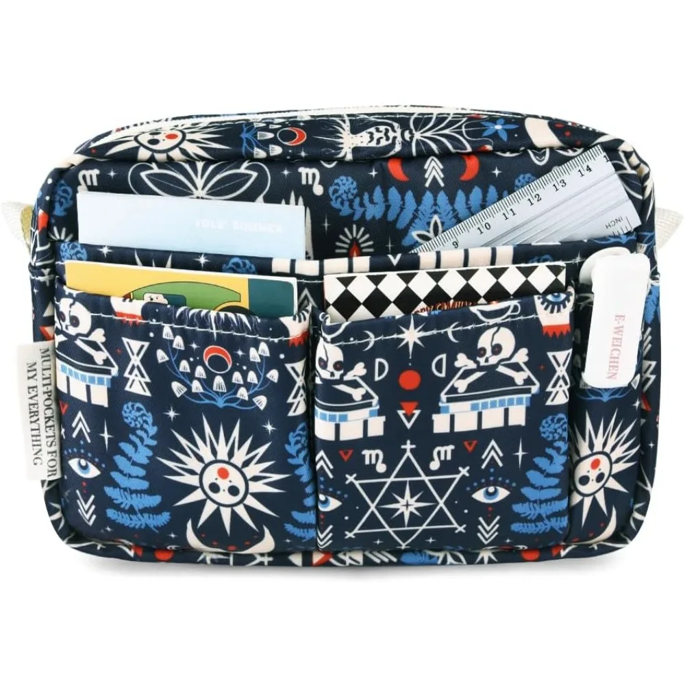 

E-WEICHEN Multiple Pockets Portfolio Organizer with Zippered, Makeup Bag Travel Essentials for Women, Simple Waterproof Statione