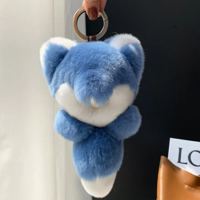 Kawaii 23cm Premium Fuchs Rex Kaninchen haar kleine Fuchs Tasche Anhänger niedlichen Plüsch Auto Schlüssel bund Rückspiegel Anhänger