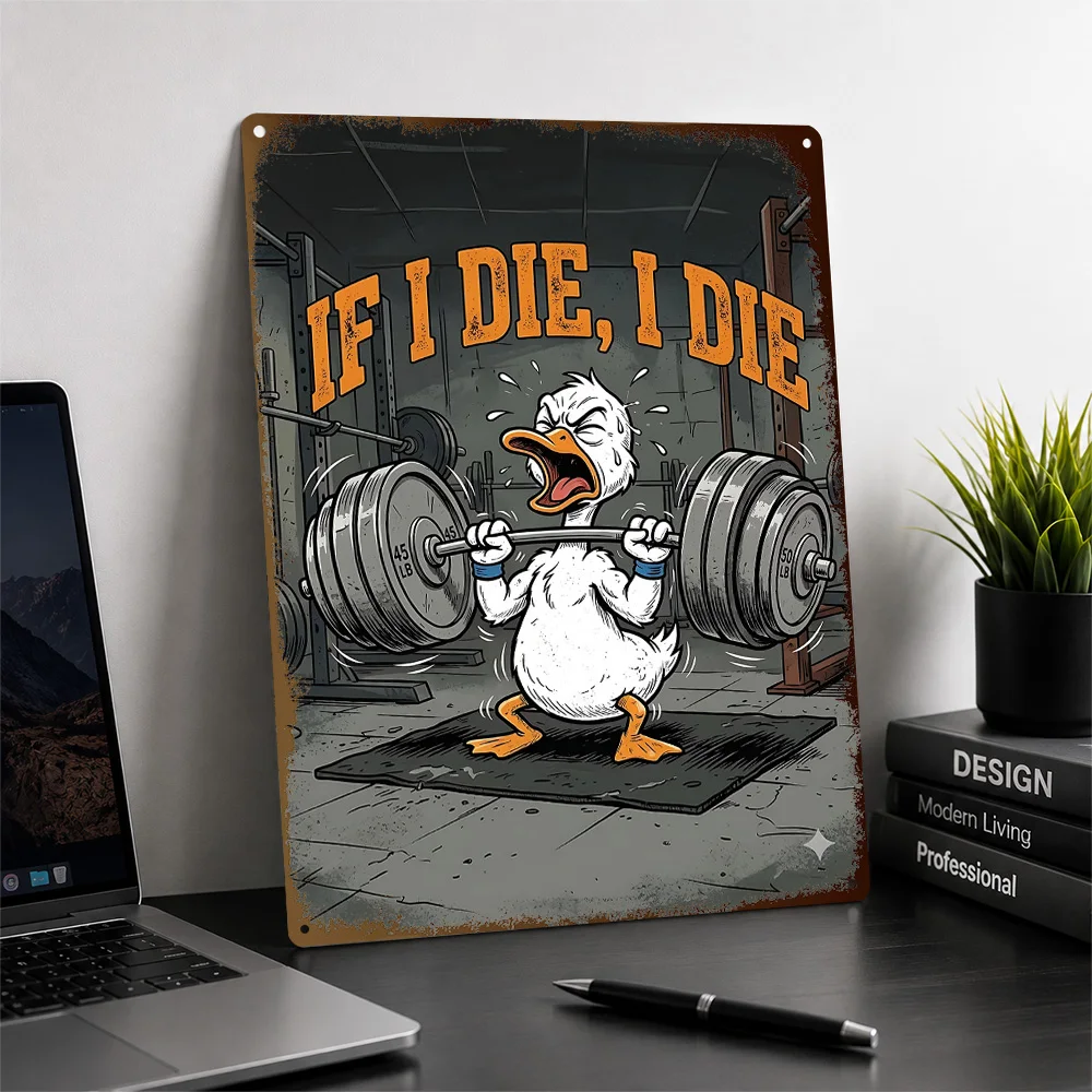 Funny Duck Lifting Heavy Weights Printed Poster Customized Metal Sign Playful Training Tribute Wall Art For Fitness Room Decor