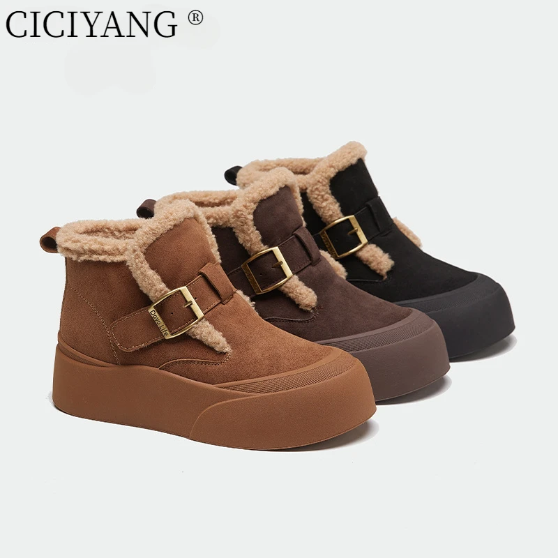 CICIYANG Women Snow Boots Genuine Leather 2024 New Platform Winter Boots Women Casual Non-slip Sneakers Boots Women Plus Size 41