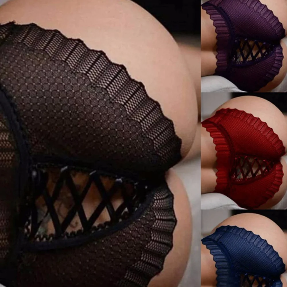 

Sexy Women's Lace Panties Low-Rise G-String Hollow Out Briefs Comfortable Underwear Solid Sheer Lingerie