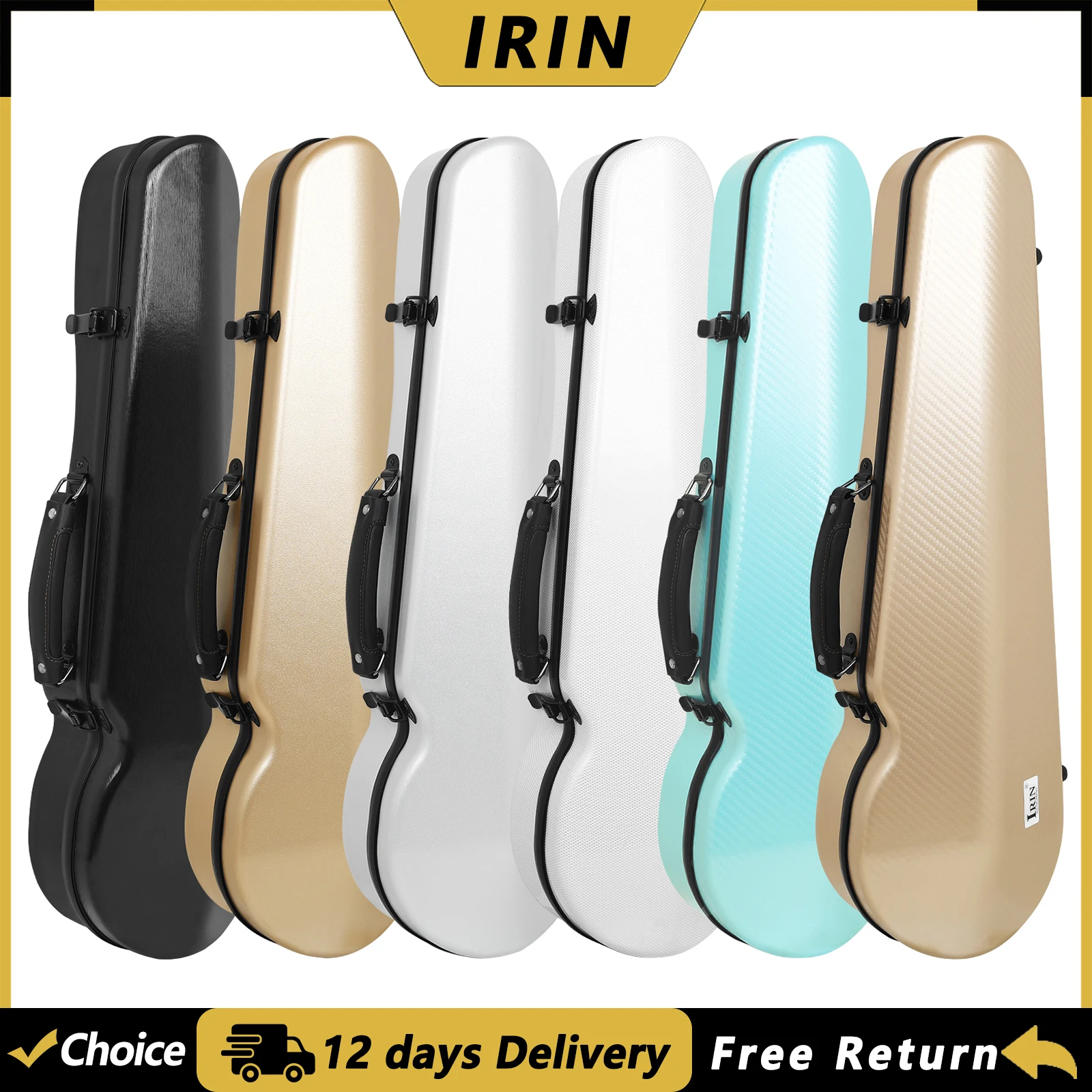 IRIN VB-115 Violin Case Lightweight Carbon Fiber 1/2 Fiddle Case with Hygrometer Adjustable Strap String Instrument Accessories