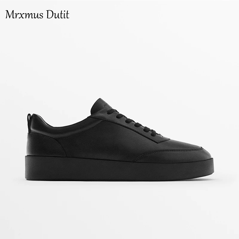 

Mrxmus Dutit 2023 New Vintage Men's Shoes Round-Toe Lace-Up Cowhide Platform Casual Sneakers Small White Shoes