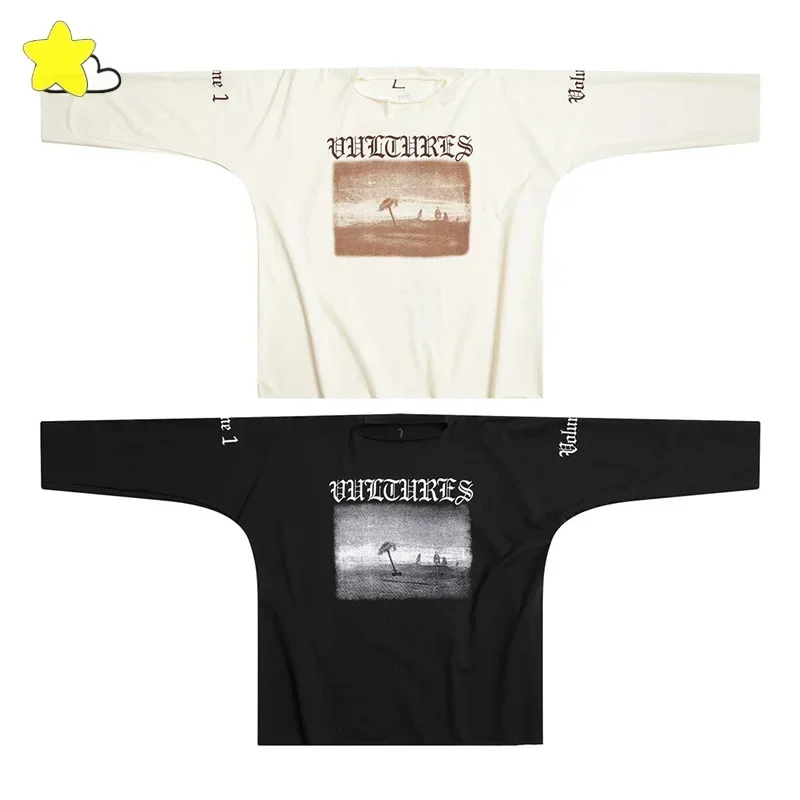 High Quality Cotton Kanye West Vultures Long Sleeve T-Shirt Men Women  Oversized Environmental Protection T Shirt Tops