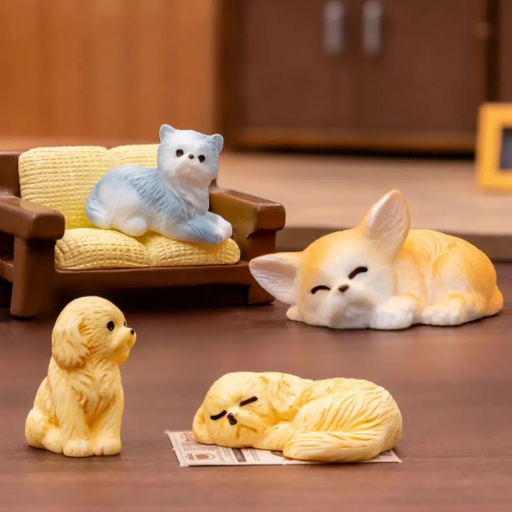 New Cute Cartoon Puppy Statue DIY Crafts Car Ornament Miniature Dog Figurines Home Decorations Resin Mini Animals Figurine