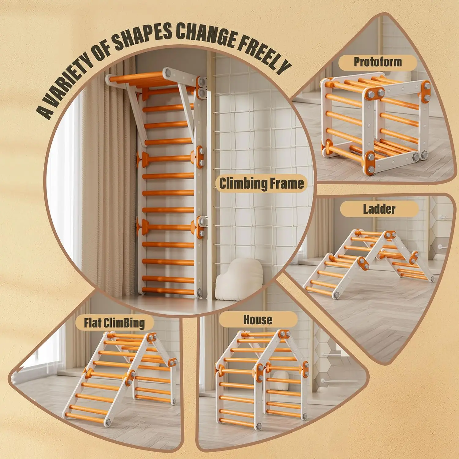 Toddler Climbing Gym Indoor, Foldable Pikler Triangle Set (Orange) | Indoor jungle gym, Montessori toddler climber. Converts