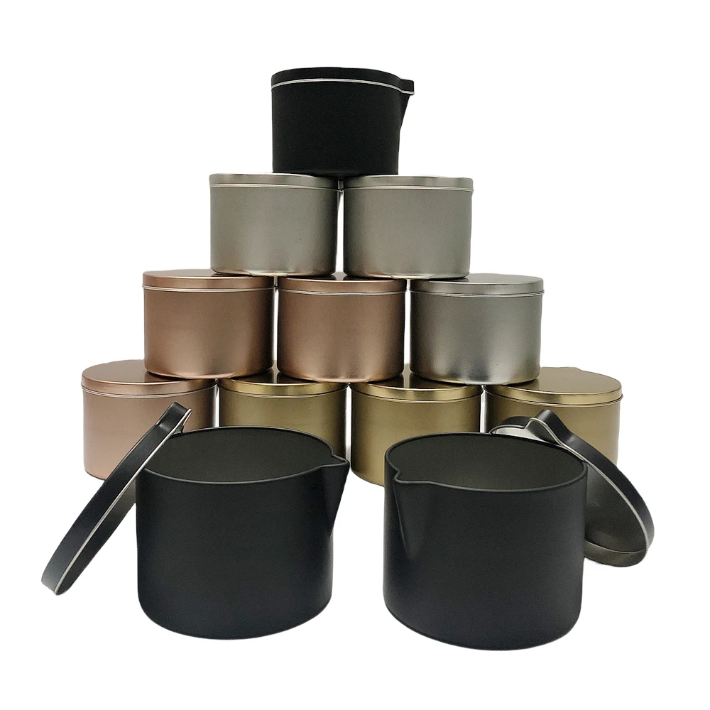 Black Pour Spout Scented Candle Tin Metal Round Candle Container with Lids for Candle Making Massage Oil Bottle