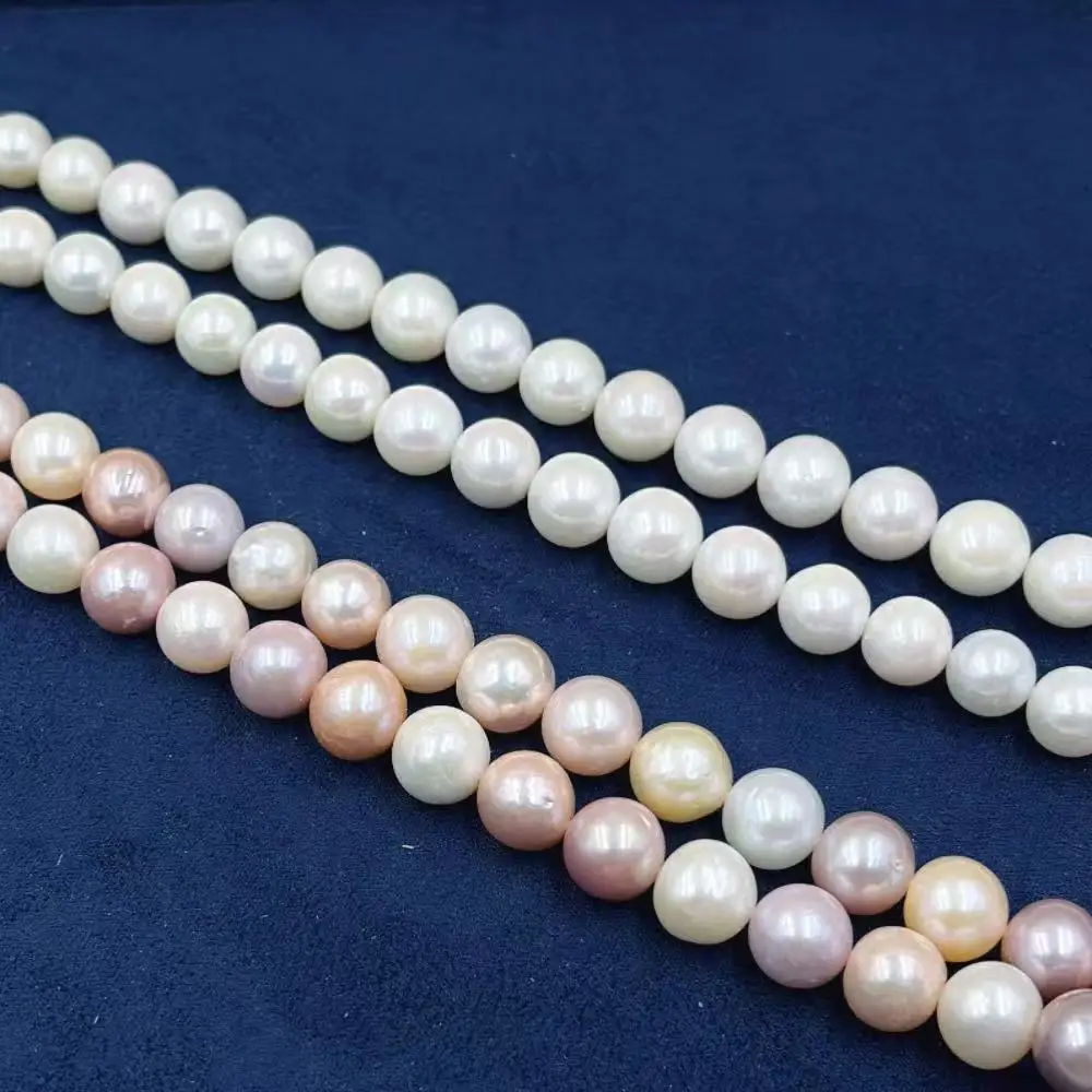

Free Shipping 9-11mm White Pink Purple Round Natural Freshwater Pearl Needlework Beading Loose Large 4A Beads 40cm