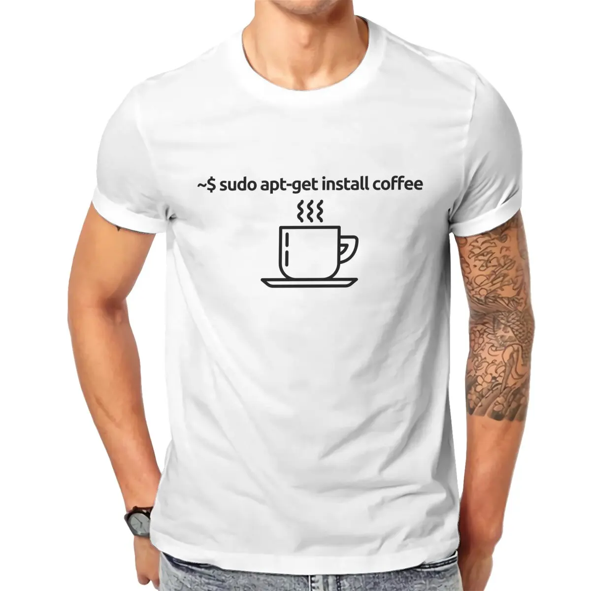 Men linux sudo apt get install coffee funny linux command line Essential T-Shirt  Cotton Style  Hipster  Neck Graphic Tshirt