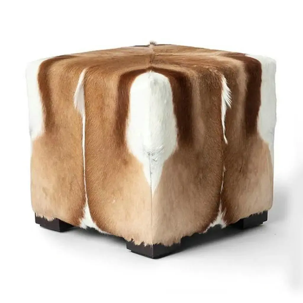 #Handmade Unique Art Deco LivingRoom Genuine Springbok Hide Foam Cube Soft Ottoman Stool Bench Pouf Upholstered for Vanity Table