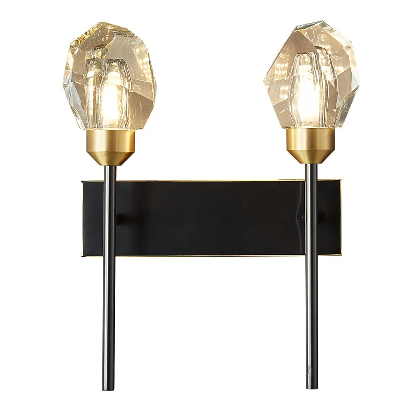 

Bedroom bedside lamp light luxury crystal creative personality all copper wall lamp